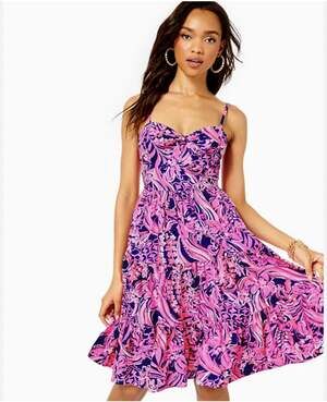 Lilly Pulitzer Adalia Low Tide Pink Navy Knee Length Dress 00 NWT